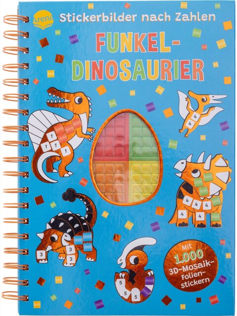 Stickerbilder nach Zahlen – Funkel-Dinosaurier